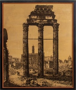 After Huber Roman Forum Large Lithograph on Board