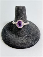 Sterling Faceted Amethyst Halo Ring 4 Grams Size 8