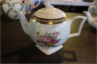 Ceramic Tea Pot Flowers Gold Trim