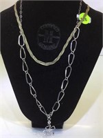 NECK W/ 2 STERLING CHAINS,1-FOUR LEAF CLOVER