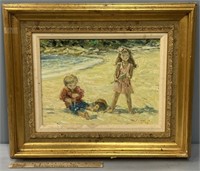 Kids on Beach Impressionist Oil Painting on Canvas