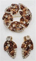 (L) Weiss Rhinestone Brooch and Matching Clip-on