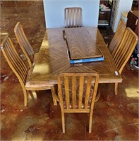 DINING TABLE W/ 1 LEAF, 6 CHAIRS