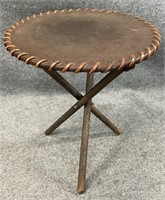 Handmade Leather Topped Tripod Wood Table