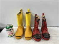 Kids rain boots red are size 10 kids yellow are