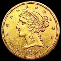 1880-S $5 Gold Half Eagle CHOICE AU