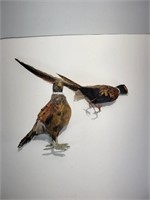 2 Bird Figurines With Real Feathers