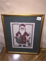 NEEDLEPOINT SANTA FRAMED 18.5 H X 15.5 W