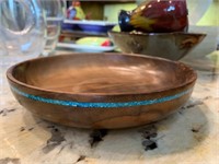 Handmade Wood Bowl w/ Turqouise Ring