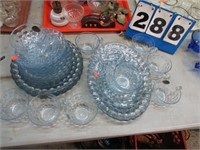 APPROX 32PC BLUE FIRE-KING DEPRESSION BUBBLE GLASS