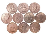 (10) 1961 Benjamin Franklin Silver Half Dollars