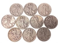 (10) 1941 Walking Liberty 90% Silver Half Dollars