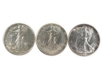 3 Walking Liberty Half Dollars; 1945 P/D/S