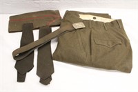 WWII (?) TROUSERS, BELT WITH BRASS BUCKLE,