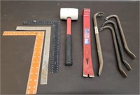 Lot of Squares, Pry Bars, Nail Pullers & Rubber