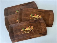 4 Hasko Equestrian Hunt Club Trays Vintage