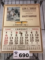 GLENN B THOMSON - PETERSBURG, IL - 1946 CALENDAR