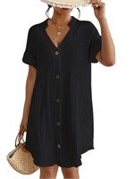 P4054  Bsubseach Black Button Down Swimsuit Cover-