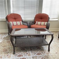 Plastic Wicker Style Chairs & Coffee Table