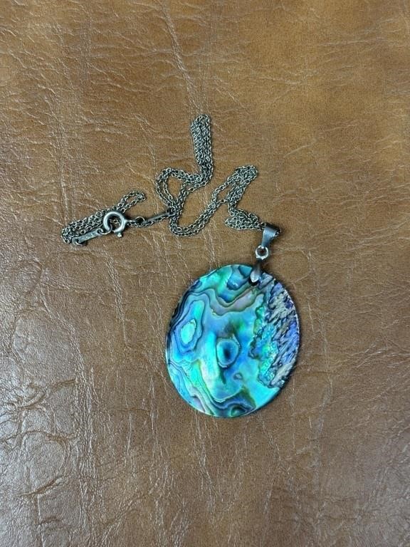 18K GP and Abalone Pendant on Sterling Chain