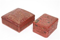 Chinese Carved Cinnabar Boxes, Group of 2