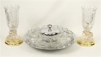 Kromex Lazy Susan and Crystal Hurricane Lamps
