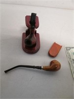 2 Vintage Pipes & Wooden Pipe Holder