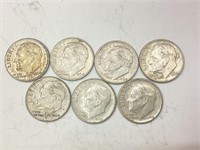 7- 1964D Silver Dimes