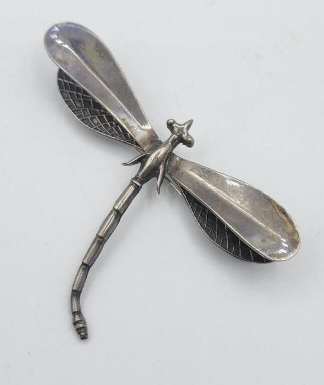 Sterling Large  Dragonfly Brooch Pin 15.8g