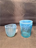 Blue Opalescent Tumbler & Creamer Unknown Makers