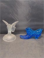 Fenton Blue Cat Shoe And Frosted Butterfly