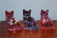 3 Fenton cat figurines one is hand painted &