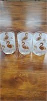 3 frosted gold gilded Flamingo rocks glasses