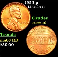 1959-p Lincoln Cent 1c Grades GEM+ Unc RD