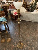 Vintage Brass Torchiere with Glass Shade