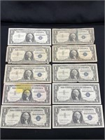 (10) 1957 B $1 Silver Certificates