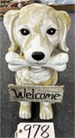 Dog with Welcome Sign