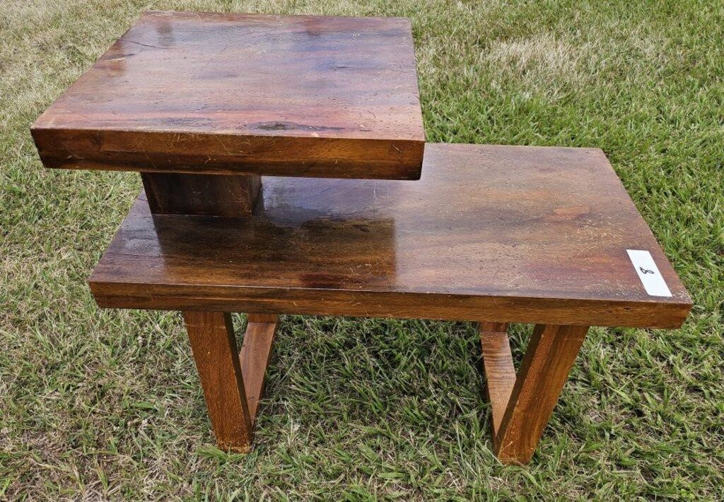 Vintage Monkey Pod Step side table 15x28x24"