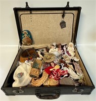 VINTAGE SUITCASE FILLED WITH DOLLS & RELATED