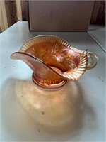 CARNIVAL GLASS BOWL 8" X 6 1/2" X 3 1/2"