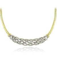 Genuine Diamond 14K Gold Pl Weave Frontal Necklace