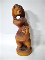 Signed Rustic Wooden Bear Sculpture