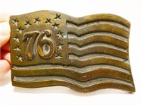 Vtg 1776 Patriot US Flag Brass Belt Buckle