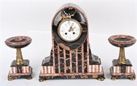 VERY ORNATE ART DECO MARBLE CLOCK SET