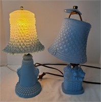 2 Blue Glass Dresser Lamps, Vintage