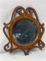 Small walnut fretwork beveled wall mirror
