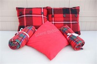 Plaid Toss Cushions with Throw Blankets