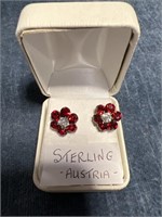 Heirloom Sterling Austria Ruby Rhinestone Earrings