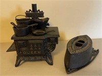 Queen Miniature Cast Iron Stove and Iron