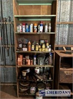 (2) SHELVING RACKS AND CONTENTS: GREASE GUNS, SPRA